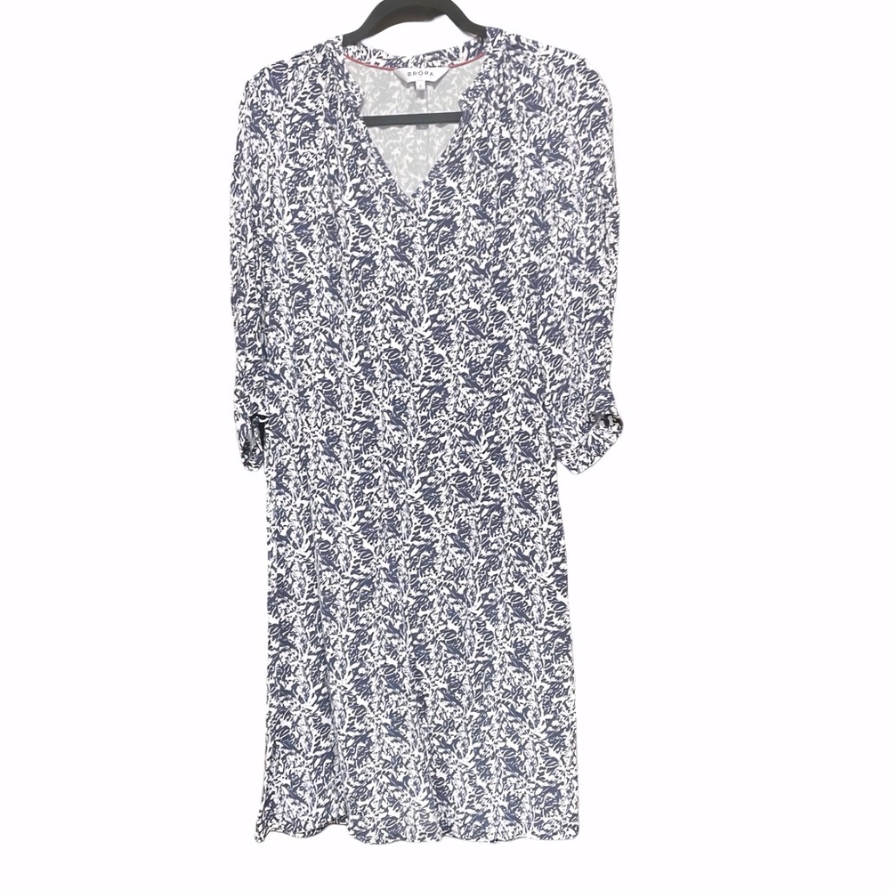 Brora Navy Print Jersey V neck Midi Dress Size 6 3/4 sleeves - Picture 5 of 12